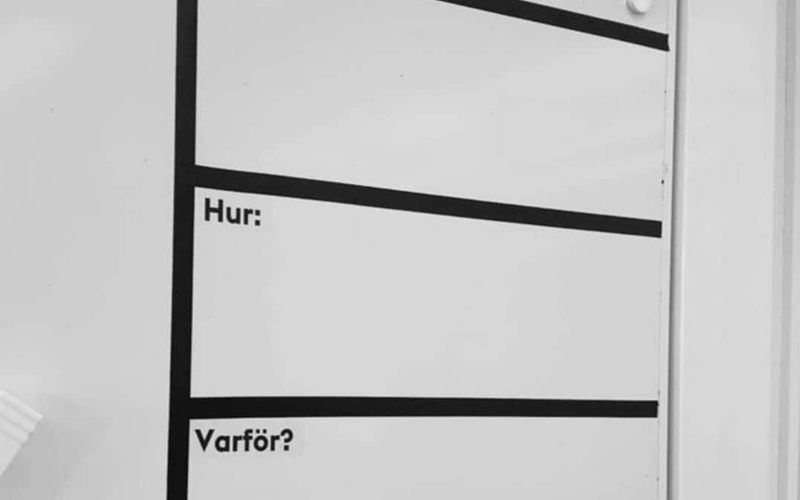 Rutsystem på klassrummets vita tavla.