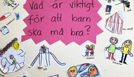 Barnteckningar som visar olika saker som är viktigt för barn.