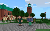 Två figurer i en Minecraftmiljö.