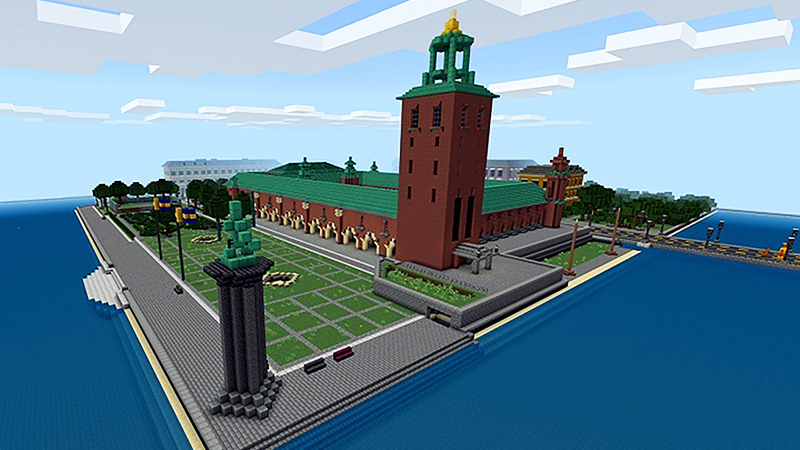 Stockholms stadshus byggt i Minecraft.