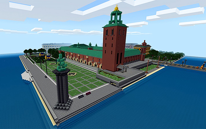 Stockholms stadshus byggt i Minecraft.