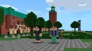 Två figurer i en Minecraftmiljö.