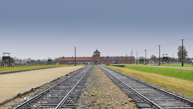 Tågräls som leder in till förintelselägret auschwitz.