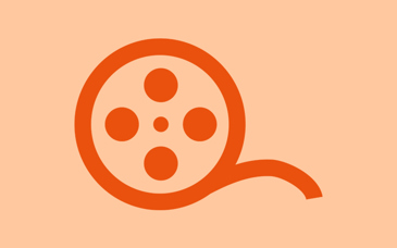 Illustration med en orange filmrulle.