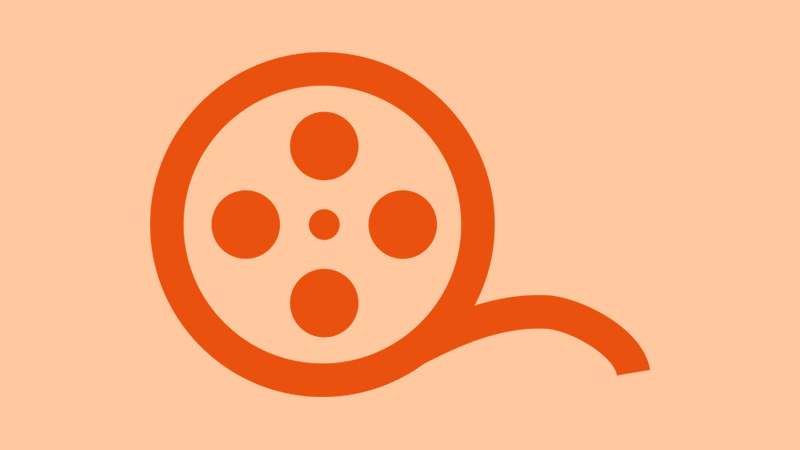 Illustration med en orange filmrulle.